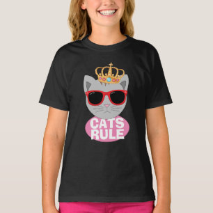 T-shirt CATS RULE Chat avec couronne et lunettes de soleil