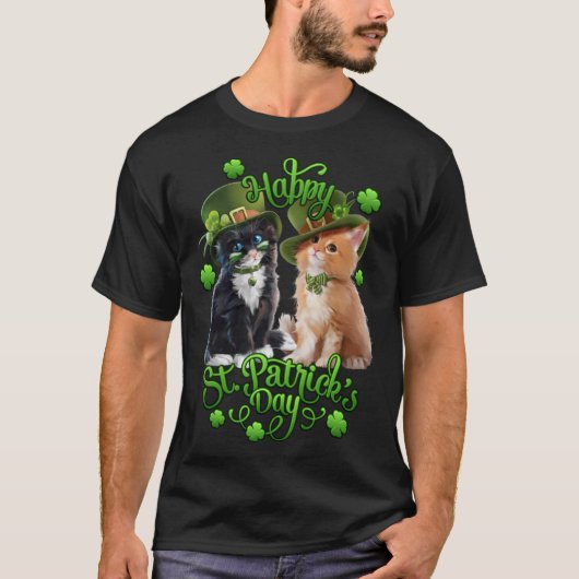 T-shirt Cats St Pat's Paddy Patrick Day's Happy St Cat Tri (Devant)