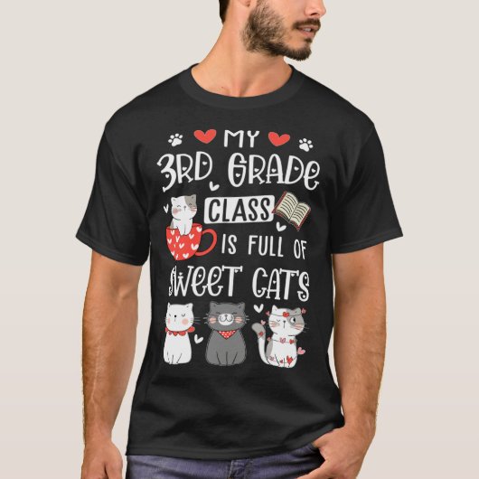 T-shirt Cats Valentines Day Teacher 3rd Grade Teachers Cat (Devant)