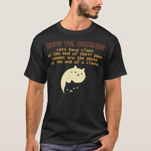 T-shirt Cats Vs. Commas Funny Cat Lover Grammar Teacher Sc (Devant)