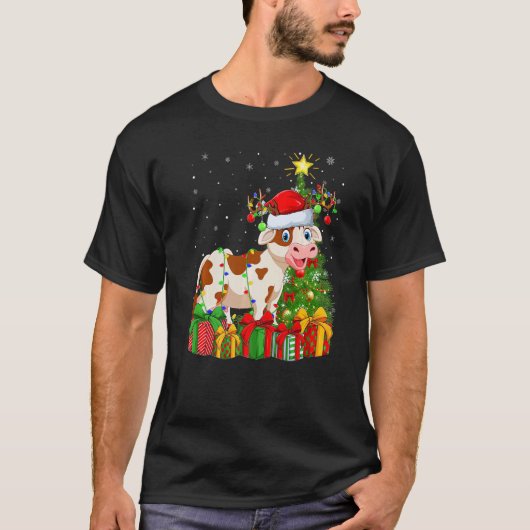 T-shirt Cattle  Xmas Holiday Santa Cattle Christmas Tree (Devant)