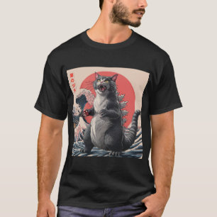 T-shirt Catzilla Chat Art Japonais Dons De Chat Drôle Pour