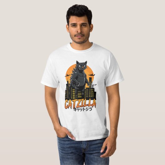 T-shirt Catzilla Chat Art Japonais Drôle Cadeaux Chat (Devant entier)