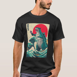 T-shirt Catzilla Chat Art Japonais Vintage Drôle Mignon Ch