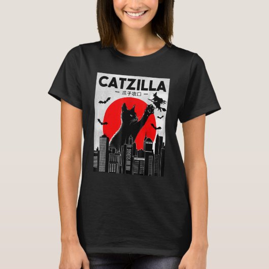 T-shirt Catzilla Chat Chat Chat Noir Chat Halloween (Devant)