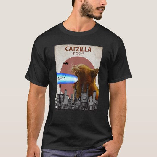 T-shirt Catzilla Chat géant avec Lasers à bouche Funn japo (Devant)