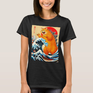 T-shirt Catzilla chat orange art japonais pour hommes femm