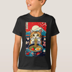 T-shirt Catzilla drôle Anime Ramen Chat Japonais Hommes Fe
