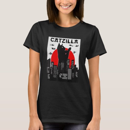 T-shirt Catzilla Funny Cat Shirt, Funny Cat T-shirt, Cat L (Devant)