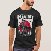 T-shirt Catzilla Funny Retro Cat Kitten Riding T.Rex Lover (Devant)