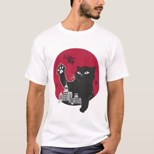T-shirt Catzilla géant drôle chat noir Godzilla (Devant)
