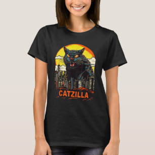 T-shirt Catzilla Géant Kitty Chat Dans Une Catzilla De Vil