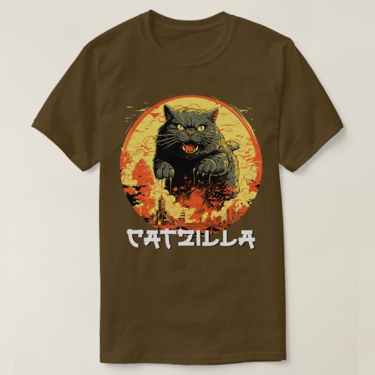 T-shirt Catzilla Japonais Coucher de soleil drôle Chat Par (Design devant)