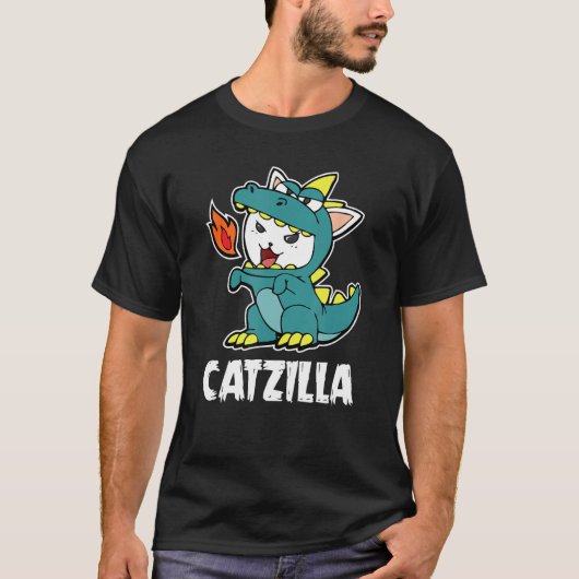 T-shirt Catzilla Kitten Dragon Chat Costume Halloween Drôl (Devant)