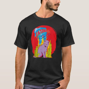 T-shirt Catzilla Vintage Cute Chat Art Japonais Coucher de