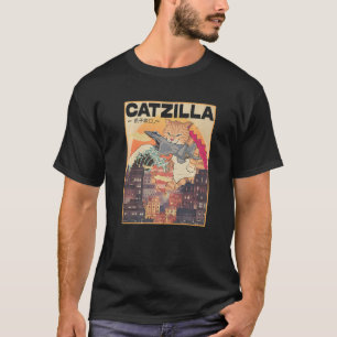 T-shirt Catzilla Vintage Funny Cute Chat Art Japonais Suns
