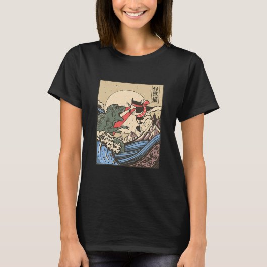 T-shirt Catzilla Vs Kaiju Vintage Funny Cute (Devant)