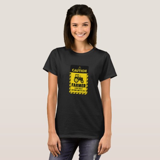 T-shirt Caution Farmer Flying Tools And Offensive Language (Devant entier)