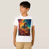 T-shirt Cavalier de motocross échappant aux flammes (Devant entier)
