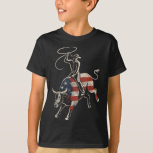 T-shirt Cavalier de taureau de rodéo américain Drapeau amé