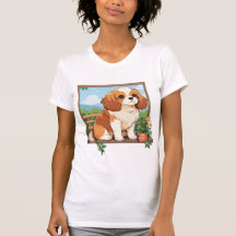 Cavalier King Charles Pastel avec fleurs