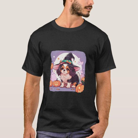 T-shirt Cavalier King Charles pastel sorcière casquette ha (Devant)