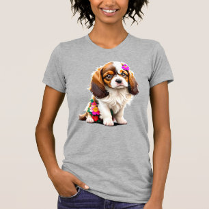 T-shirt Cavalier King Charles Spaniel chiot floral femme