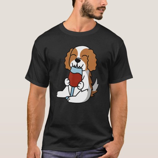 T-shirt Cavalier King Charles Spaniel Drinking Wine Dog (Devant)