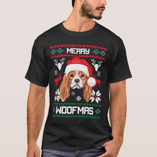 T-shirt Cavalier King Charles Spaniel Merry Woofmas (Devant)