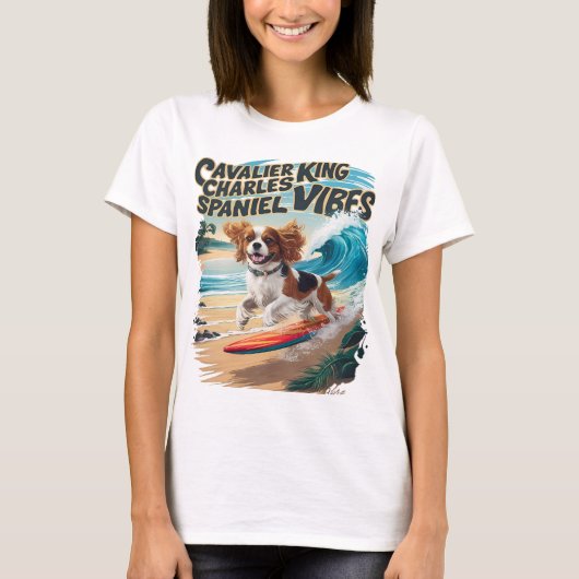 T-shirt Cavalier King Charles Spaniel Surf (Devant)