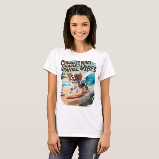 T-shirt Cavalier King Charles Spaniel Surf (Devant entier)