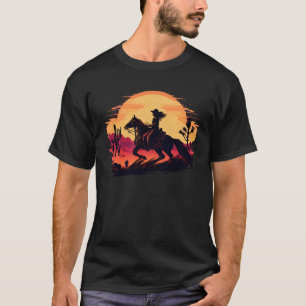 T-shirt Cavalier Rétro Vintage Coucher de soleil Fille de