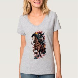 T-shirt Cavalier squelette enflammé sur un cheval au galop