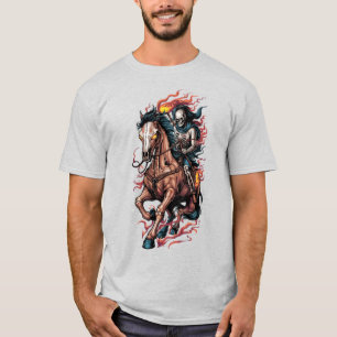 T-shirt Cavalier squelette enflammé sur un cheval au galop