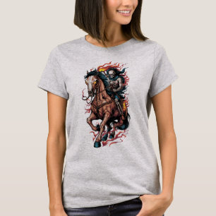 T-shirt Cavalier squelette enflammé sur un cheval au galop