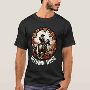 T-shirt Cavalière, cavalière féminine. Teintes automnales.