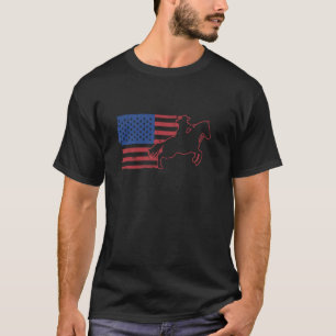 T-shirt Cavalière USA Drapeau Country Western Cowboy Hor