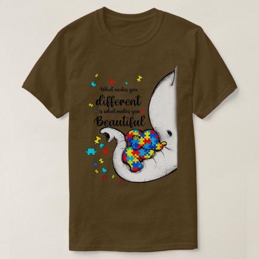 T-shirt Ce qui vous rend différents éléphant maman Autisme (Design devant)