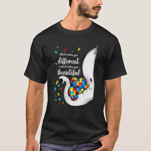T-shirt Ce qui vous rend différents éléphant maman Autisme (Devant)