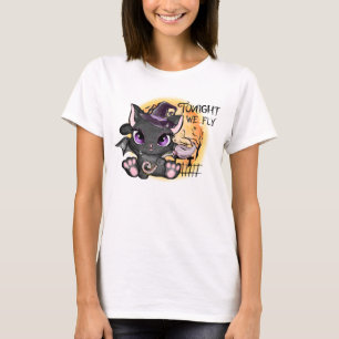 T-shirt Ce soir, nous volons - Chat Sorcière Noire