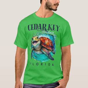 T-shirt Cèdre Key Floride Aquarelle Joyeuse tortue de mer