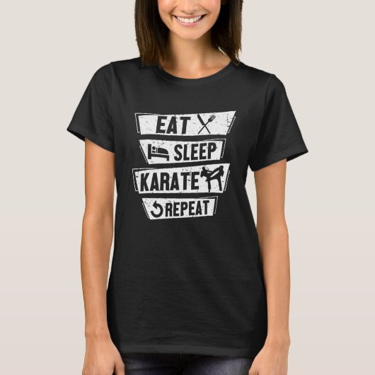 T-shirt Ceinture noire Ninja Manger Sleep Karate Répéter K (Devant)