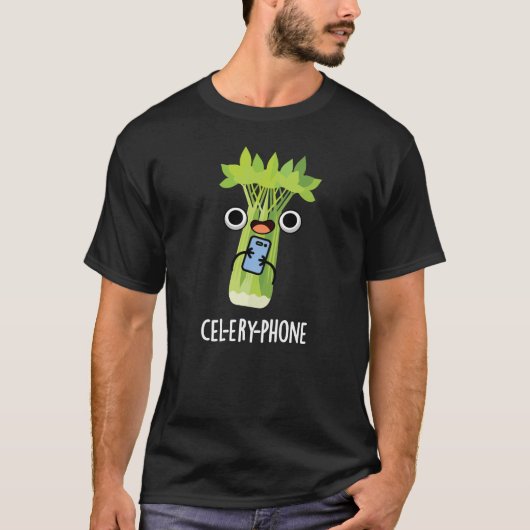 T-shirt Cel-lery Phone Funny Celery Veggie Pun Dark BG (Devant)