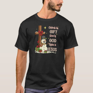 T-shirt Celebrate Jesus Birth Christmas Snowman Christian 