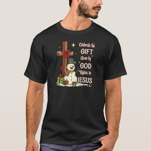 T-shirt Celebrate Jesus Birth Christmas Snowman Christian  (Devant)