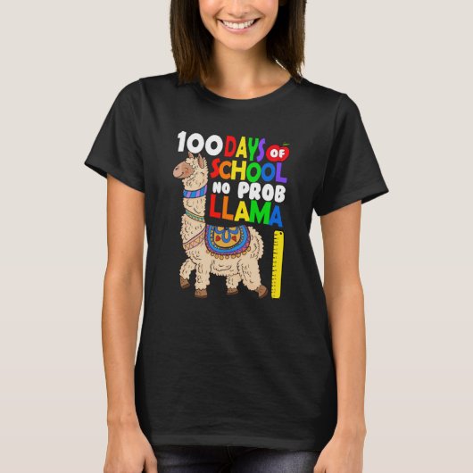 T-shirt Celebrating 100 Days of School NoProb Llama Kids & (Devant)