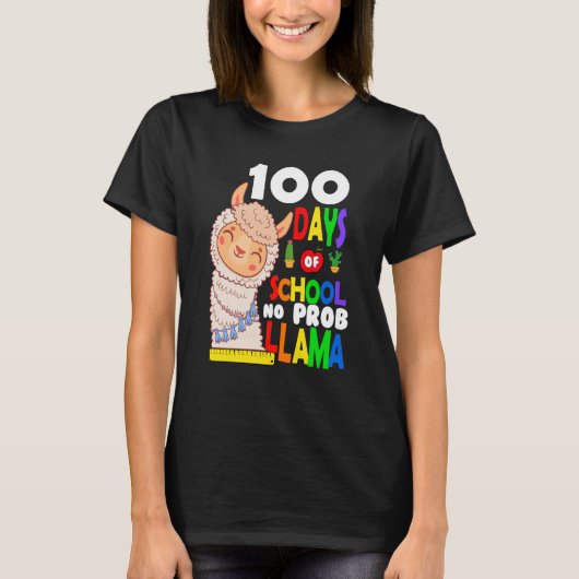 T-shirt Celebrating 100 Days of School NoProb Llama Kids & (Devant)