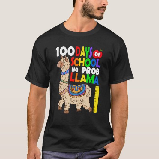 T-shirt Celebrating 100 Days of School NoProb Llama Kids & (Devant)
