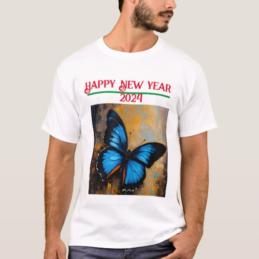 T-shirt Célébration en style : Joyeux papillon du Nouvel A (Devant)