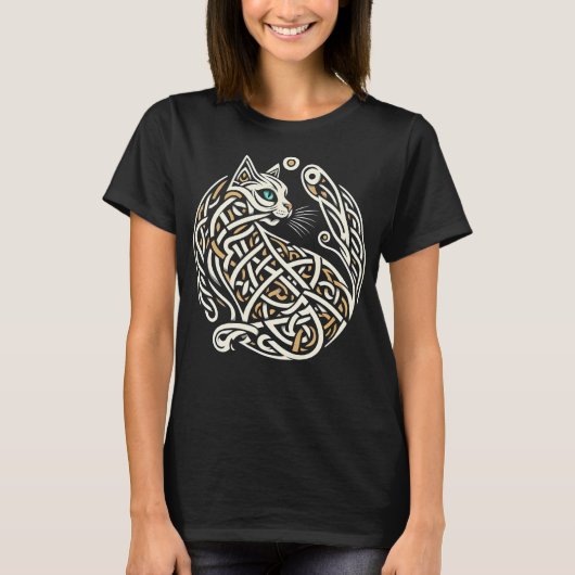 T-shirt Céleste Knotwork Cat Art (Devant)